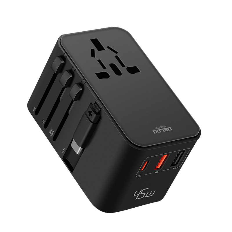 德力西电气全球通旅行插座【45w快充】2A2C 60cm伸缩线 CD98-SPQ(HE)45W 黑色